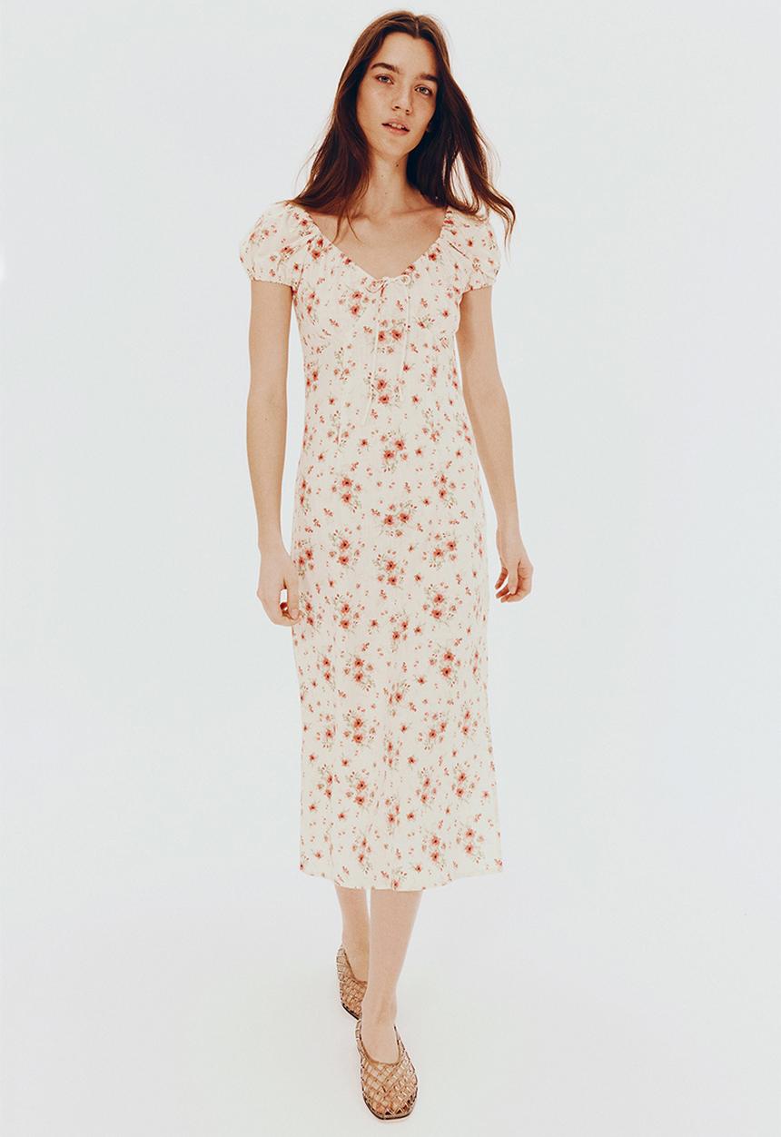 H&M - Tie-detail maxi dress - white/floral