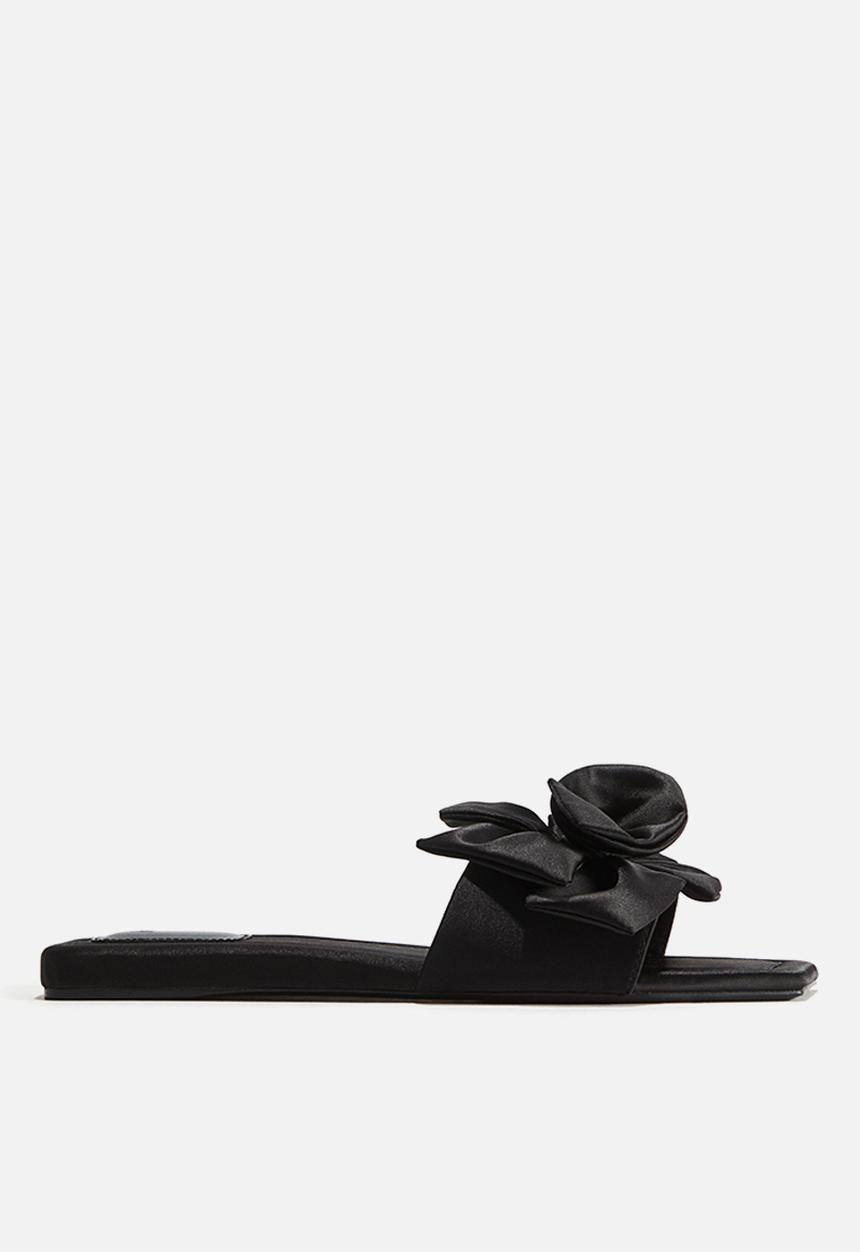 H&M - Appliquéd satin sandals - black