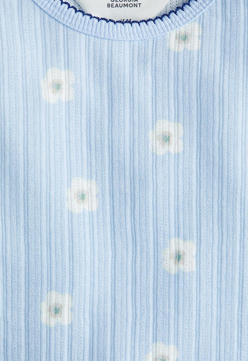 H&M - Pointelle jersey top - light blue daisies