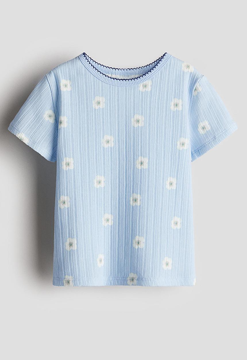 H&M - Pointelle jersey top - light blue daisies