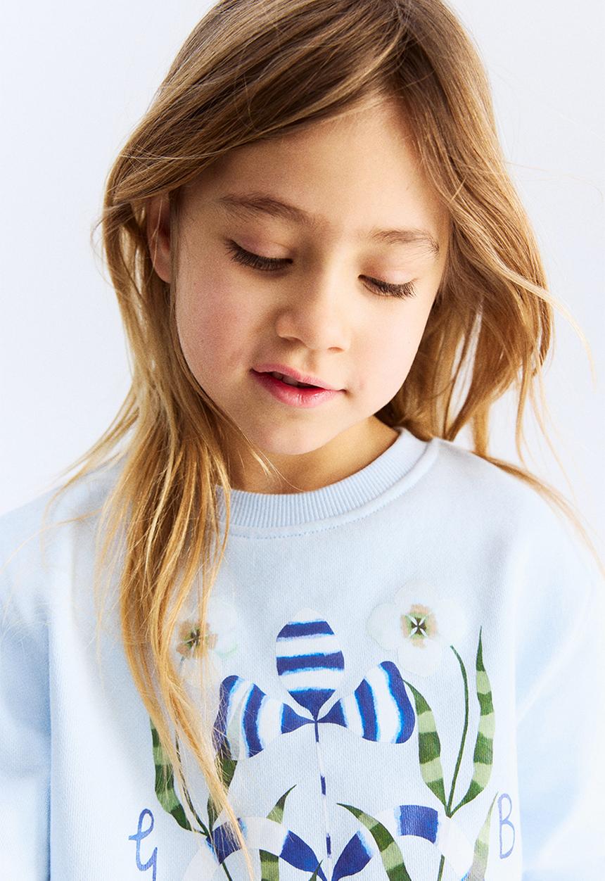H&M - Printed cotton sweatshirt - light blue flowers