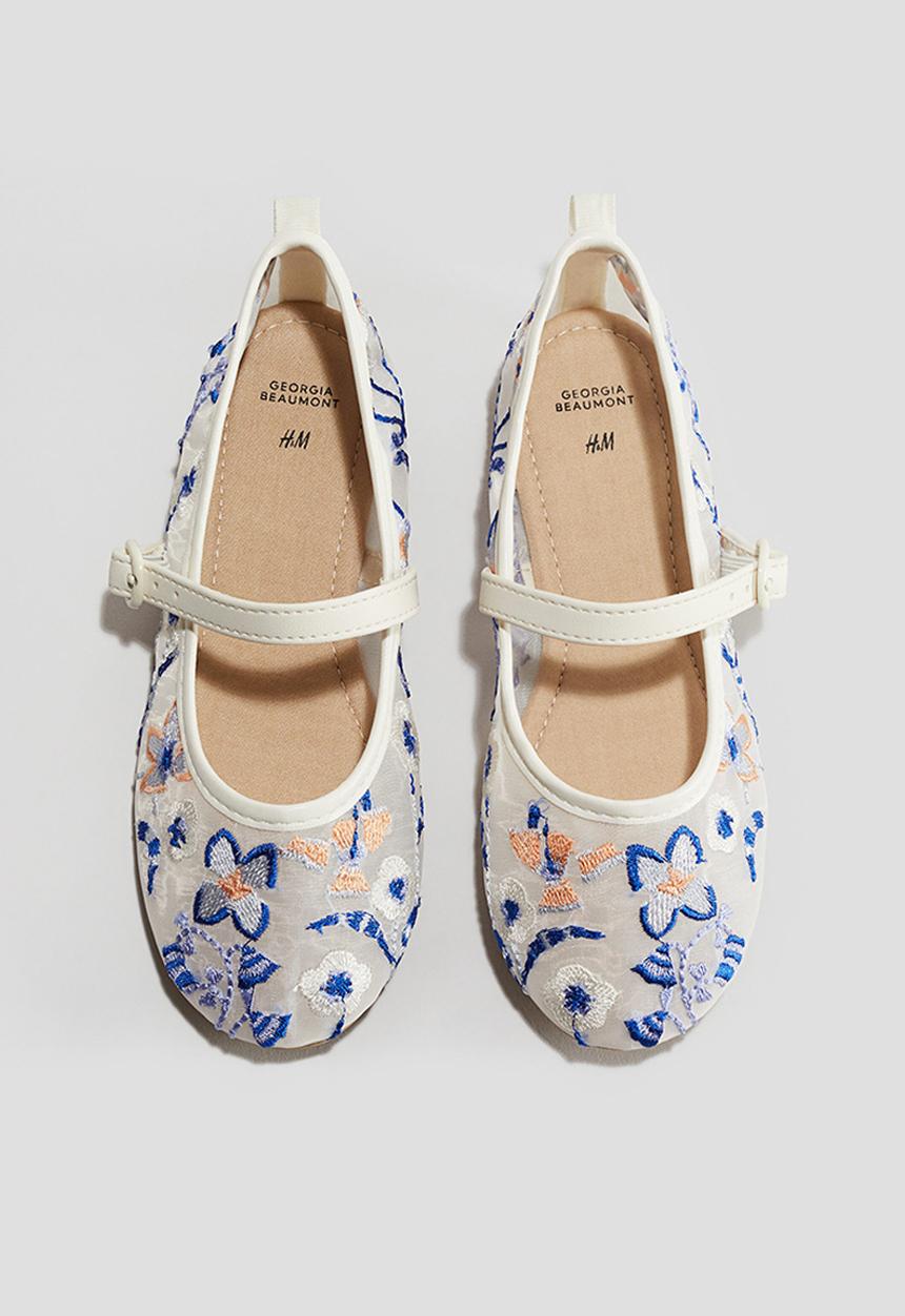 H&M - Embroidered mesh ballet pumps - cream floral