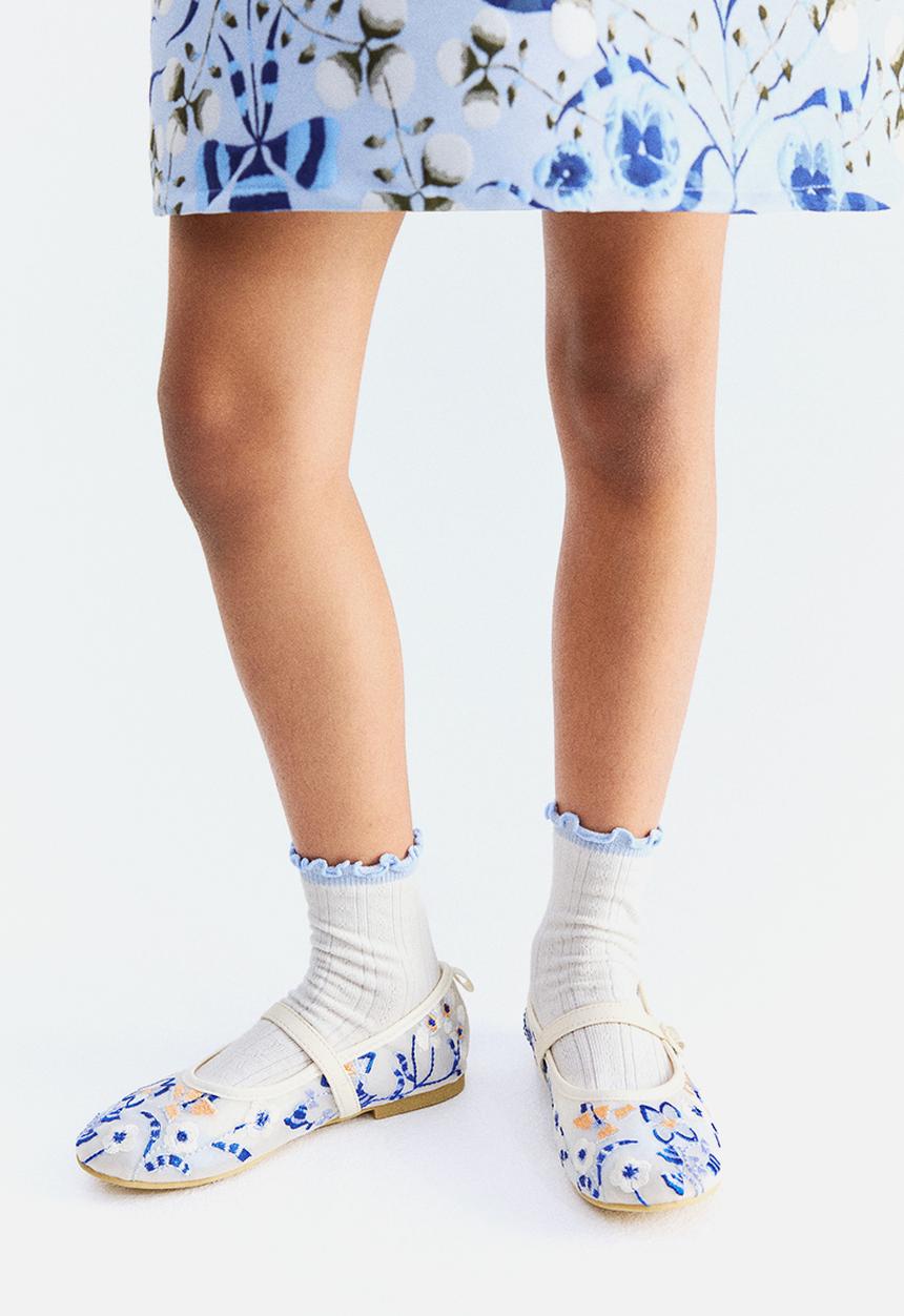 H&M - Embroidered mesh ballet pumps - cream floral