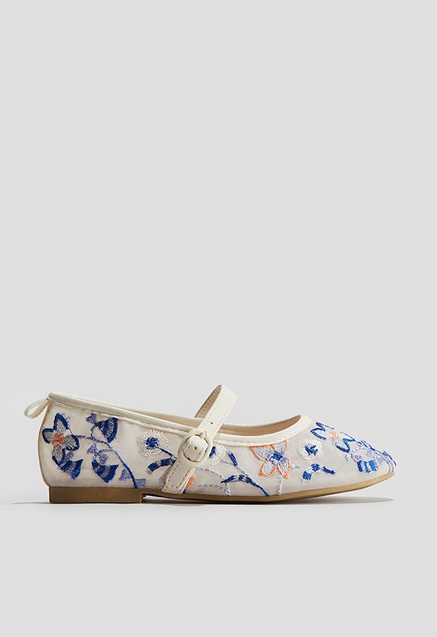 H&M - Embroidered mesh ballet pumps - cream floral
