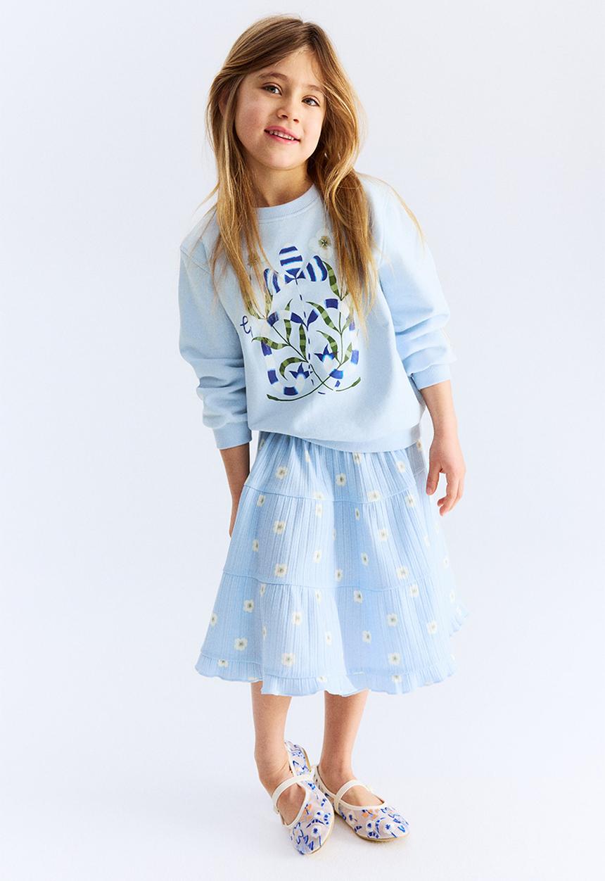 H&M - Patterned pointelle skirt - light blue daisies