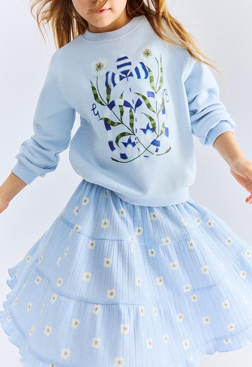 H&M - Patterned pointelle skirt - light blue daisies
