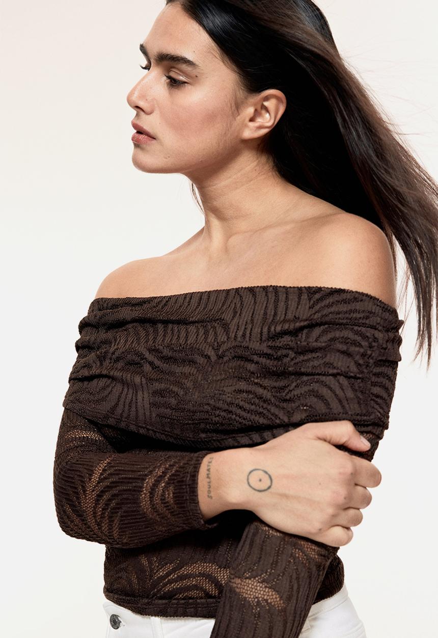 H&M - Off-the-shoulder lace top - brown