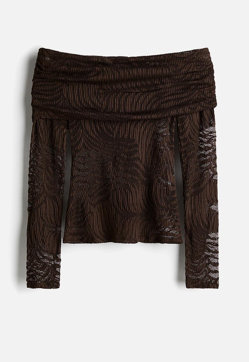 H&M - Off-the-shoulder lace top - brown