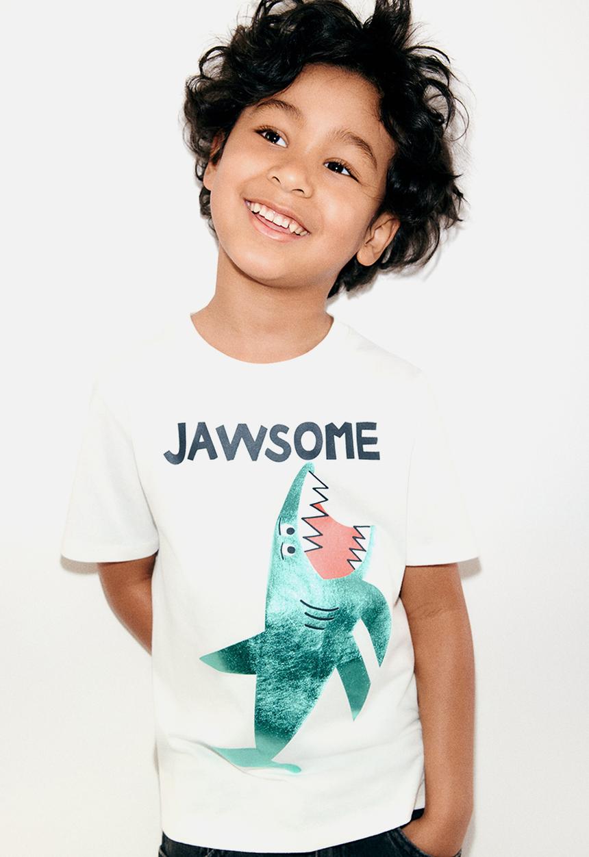 H&M - Printed cotton t-shirt - white jawsome