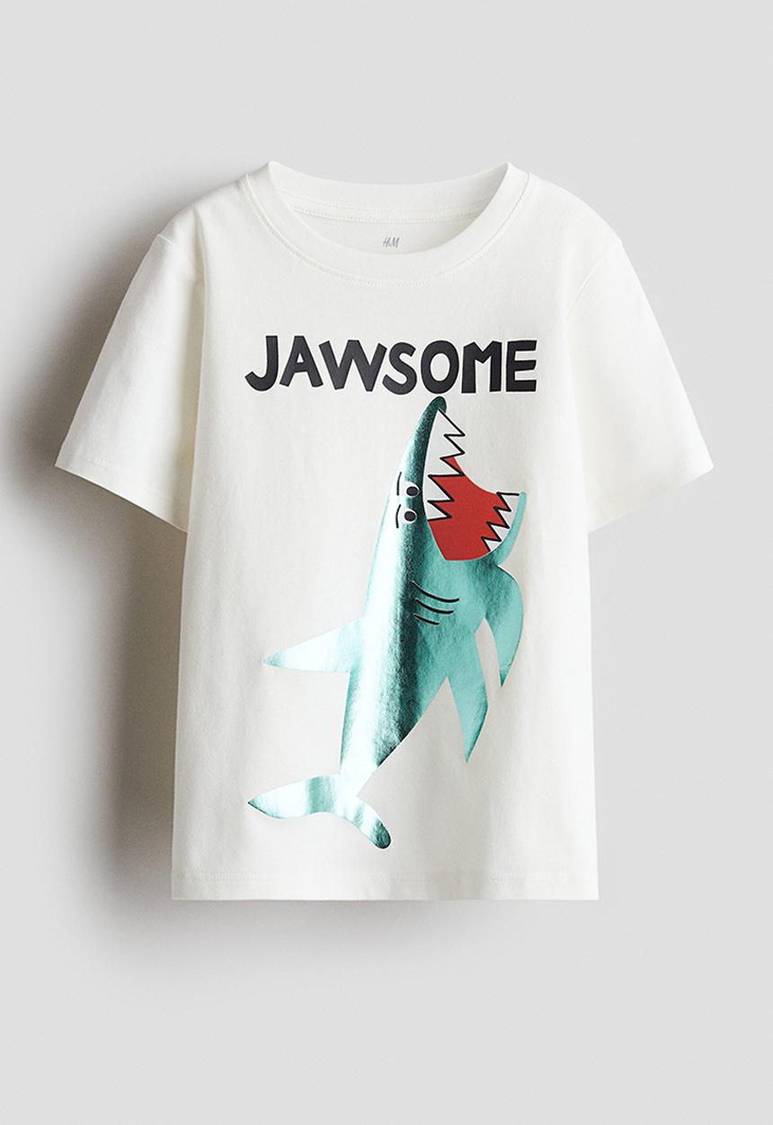 H&M - Printed cotton t-shirt - white jawsome