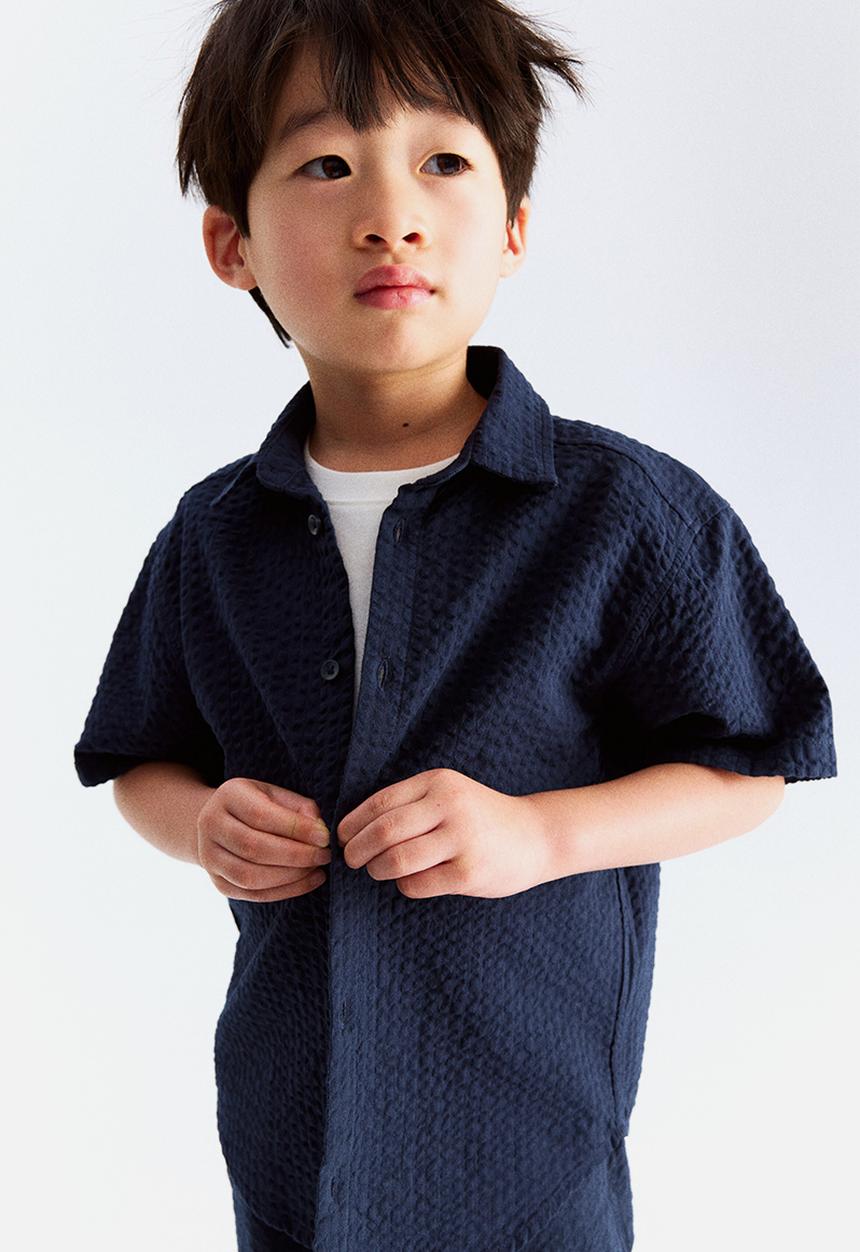 H&M - Cotton seersucker shirt - navy blue