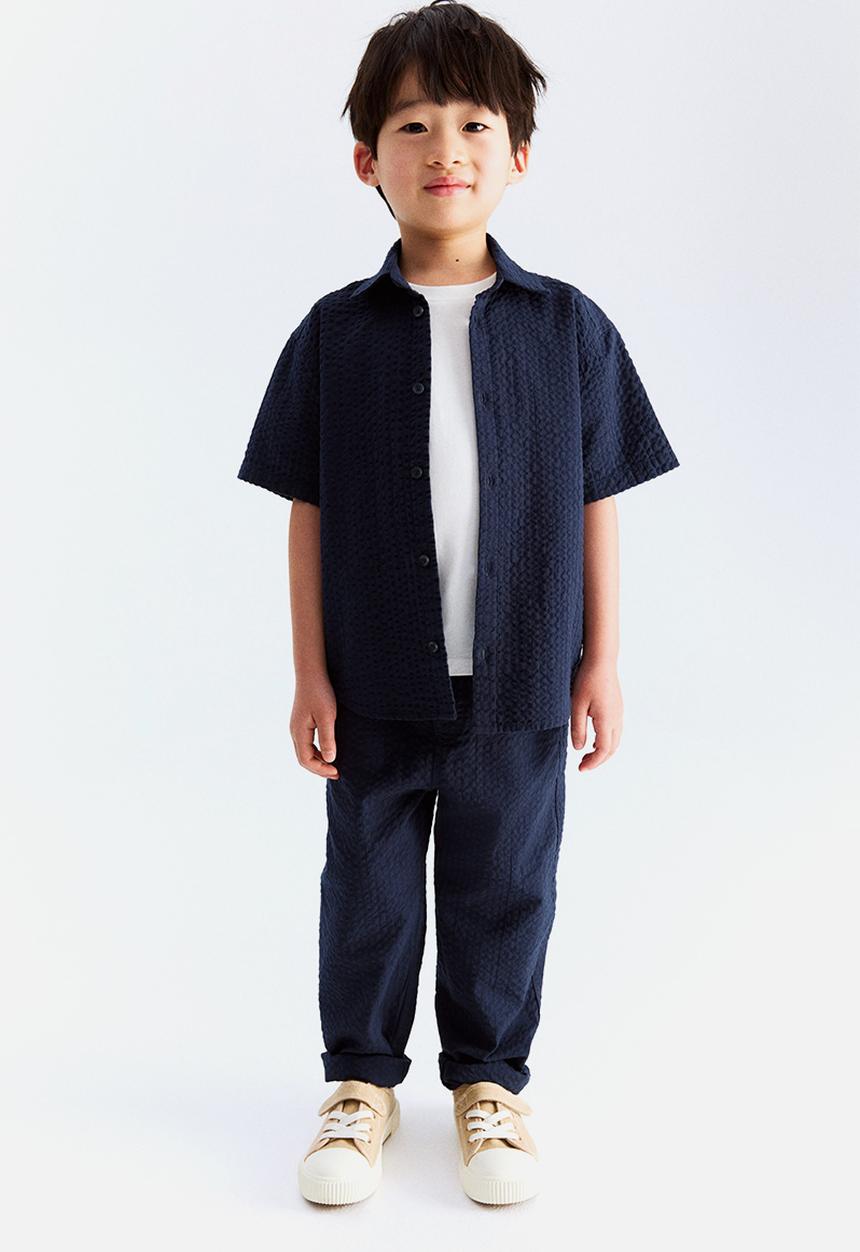 H&M - Cotton seersucker shirt - navy blue