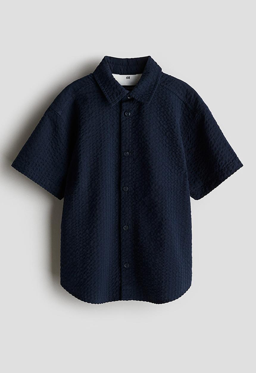 H&M - Cotton seersucker shirt - navy blue