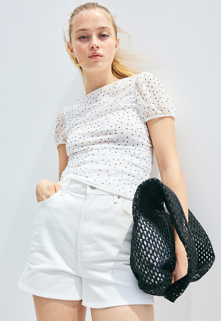 H&M - Draped top - white/spotted