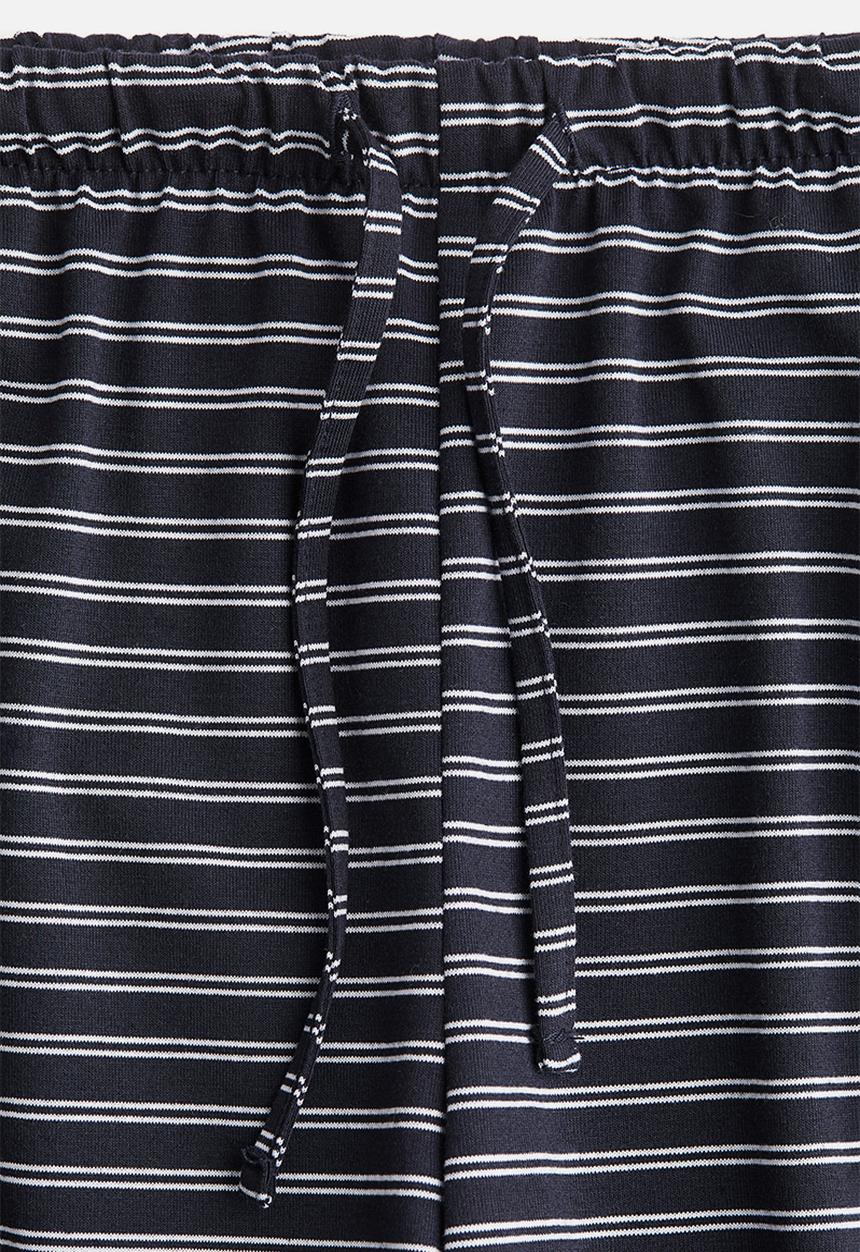 H&M - Straight drawstring trousers - navy blue/white striped
