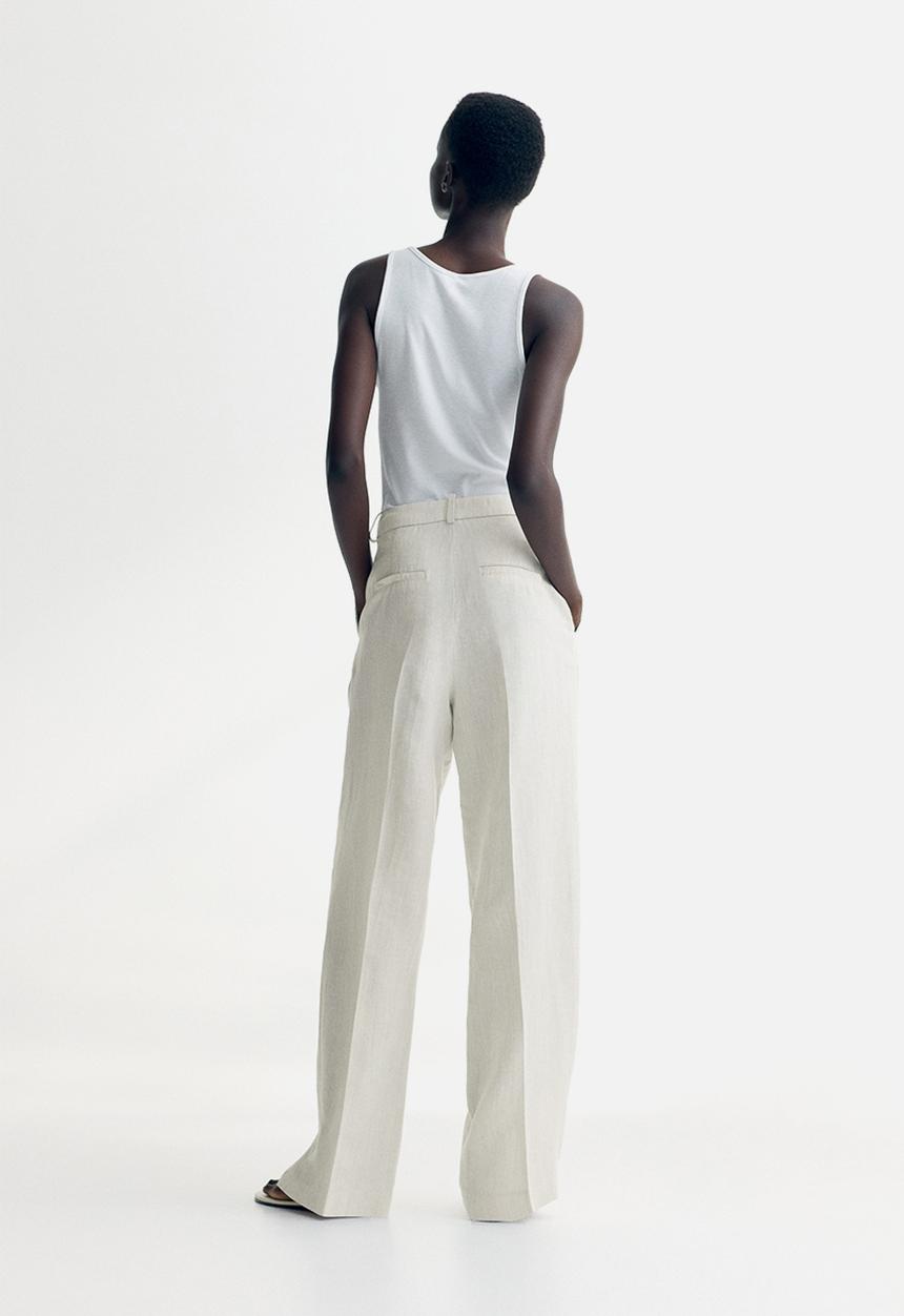 H&M - Wide linen-blend trousers - light grey