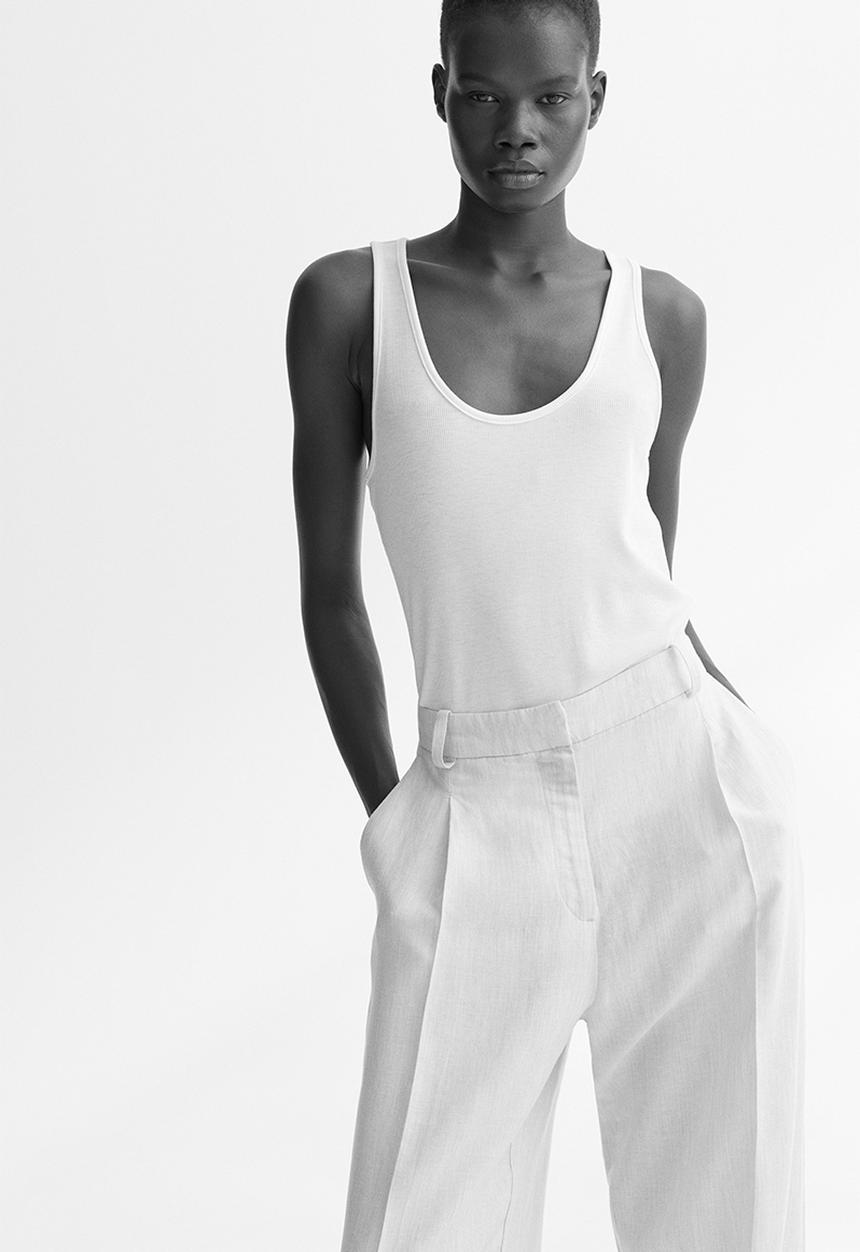 H&M - Wide linen-blend trousers - light grey