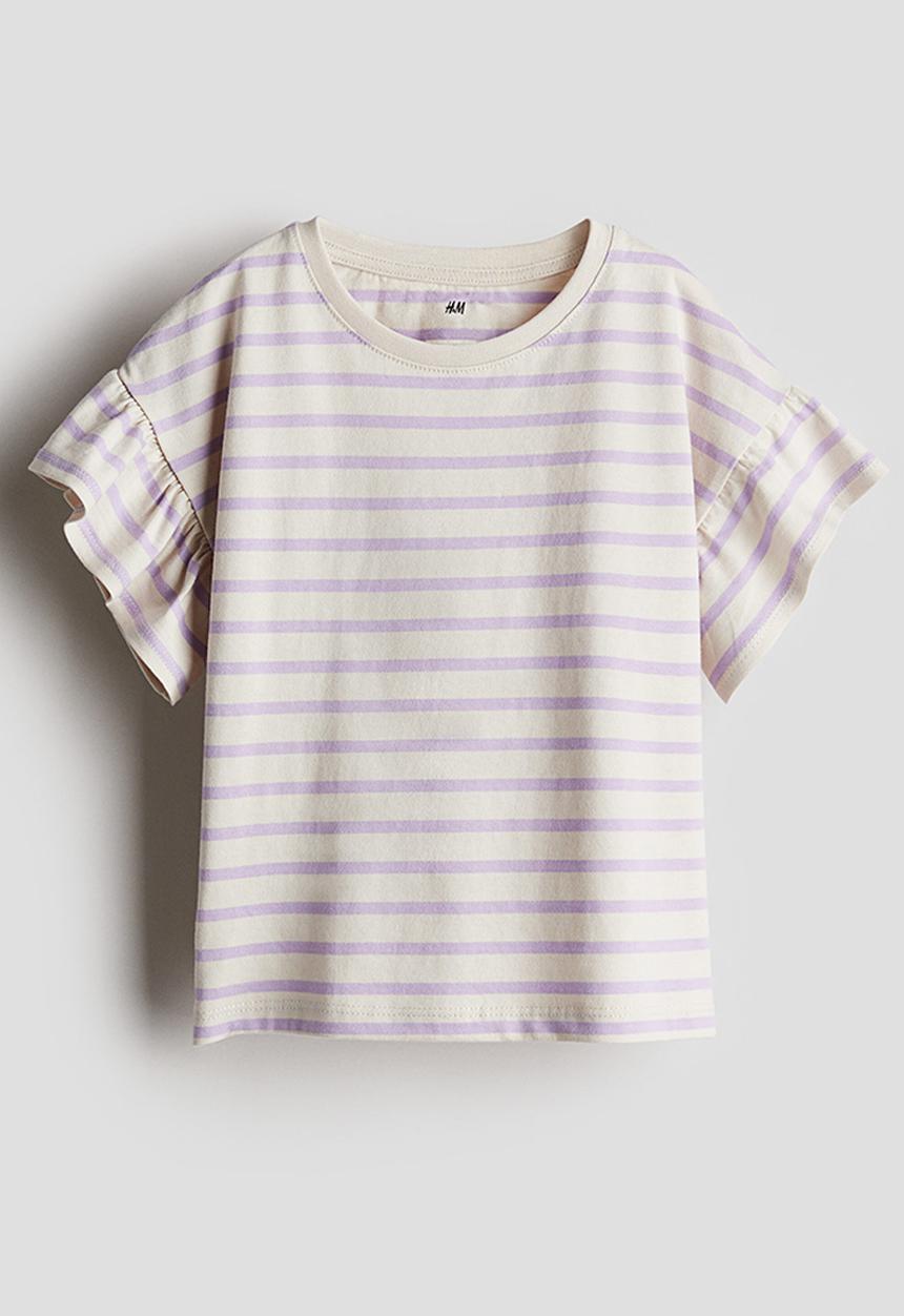 H&M - Cotton top - light beige striped 