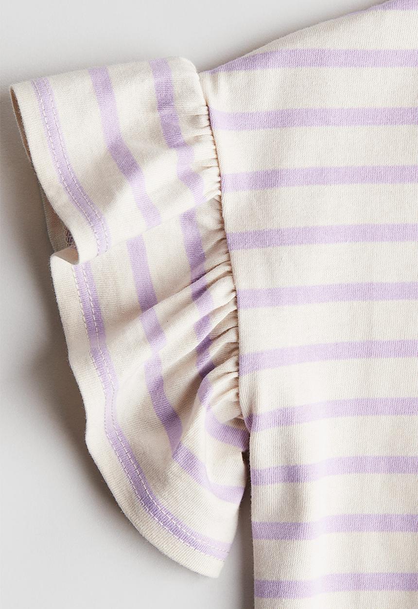 H&M - Cotton top - light beige striped 