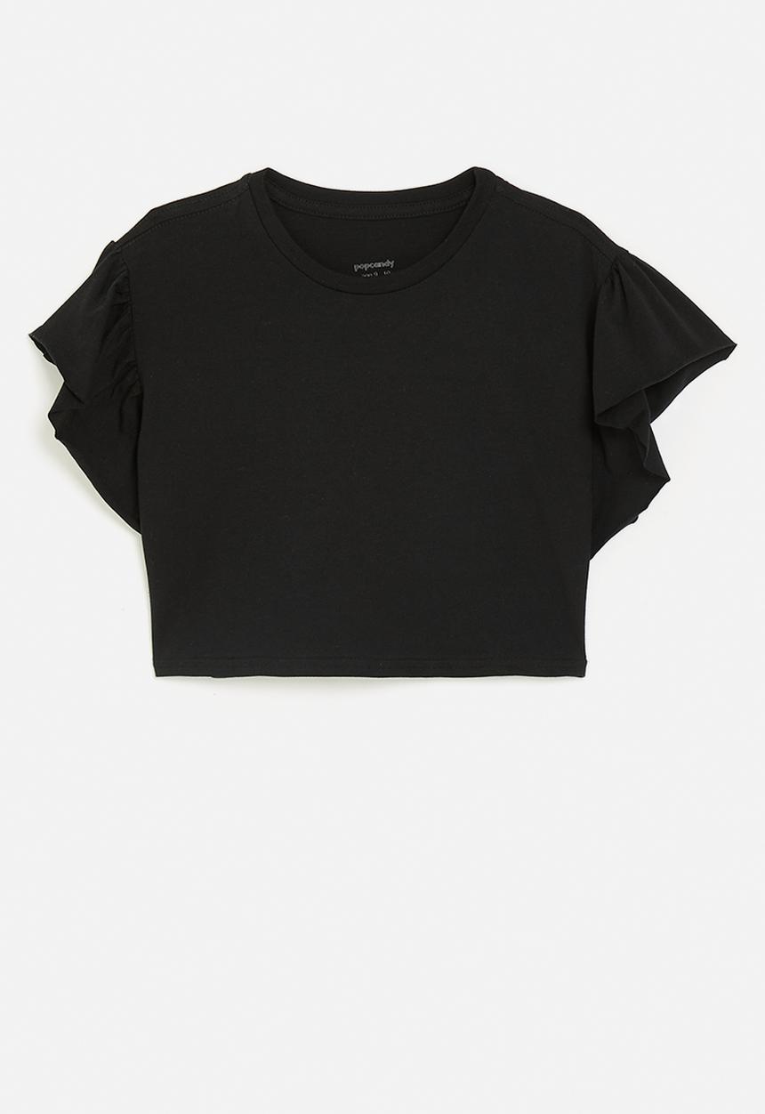 Pop Candy - Frilled sleeve crop top - black