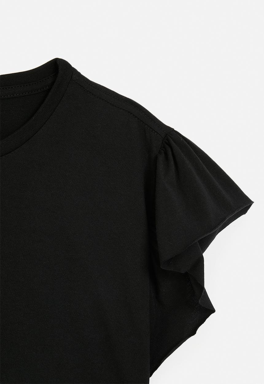 Pop Candy - Frilled sleeve crop top - black