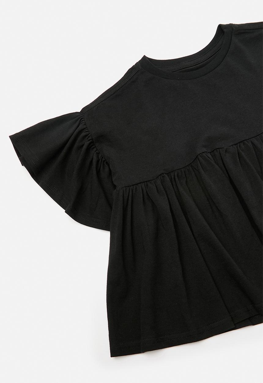 Pop Candy - Frilled peplum tee with leggings - black
