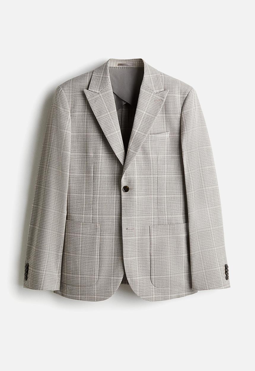 H&M - Regular fit single-breasted jacket -  beige/checked