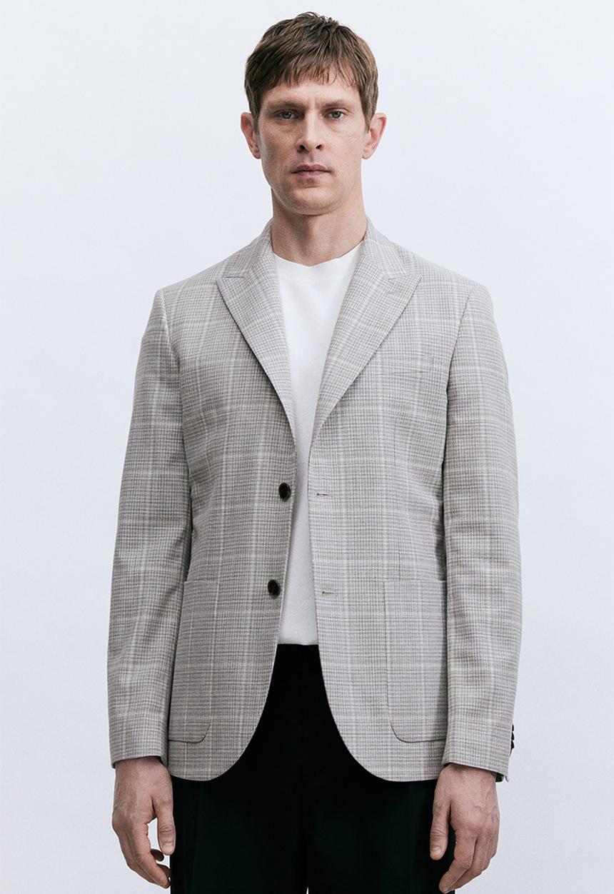 H&M - Regular fit single-breasted jacket -  beige/checked