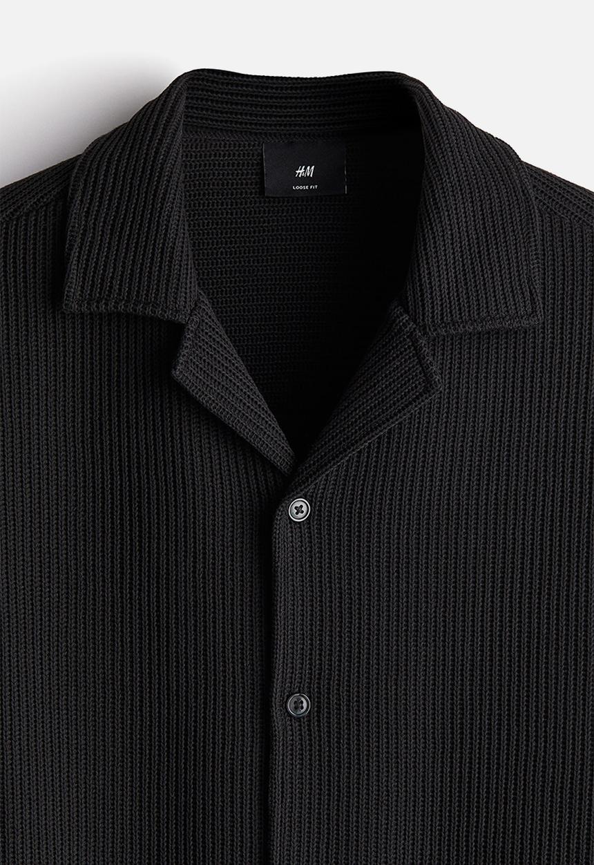 H&M - Loose fit ribbed resort shirt - black
