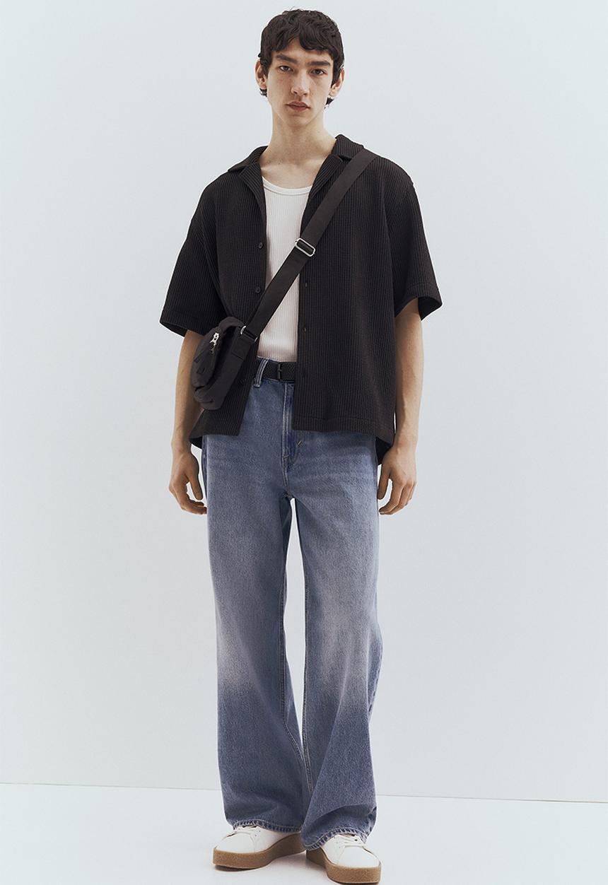H&M - Loose fit ribbed resort shirt - black
