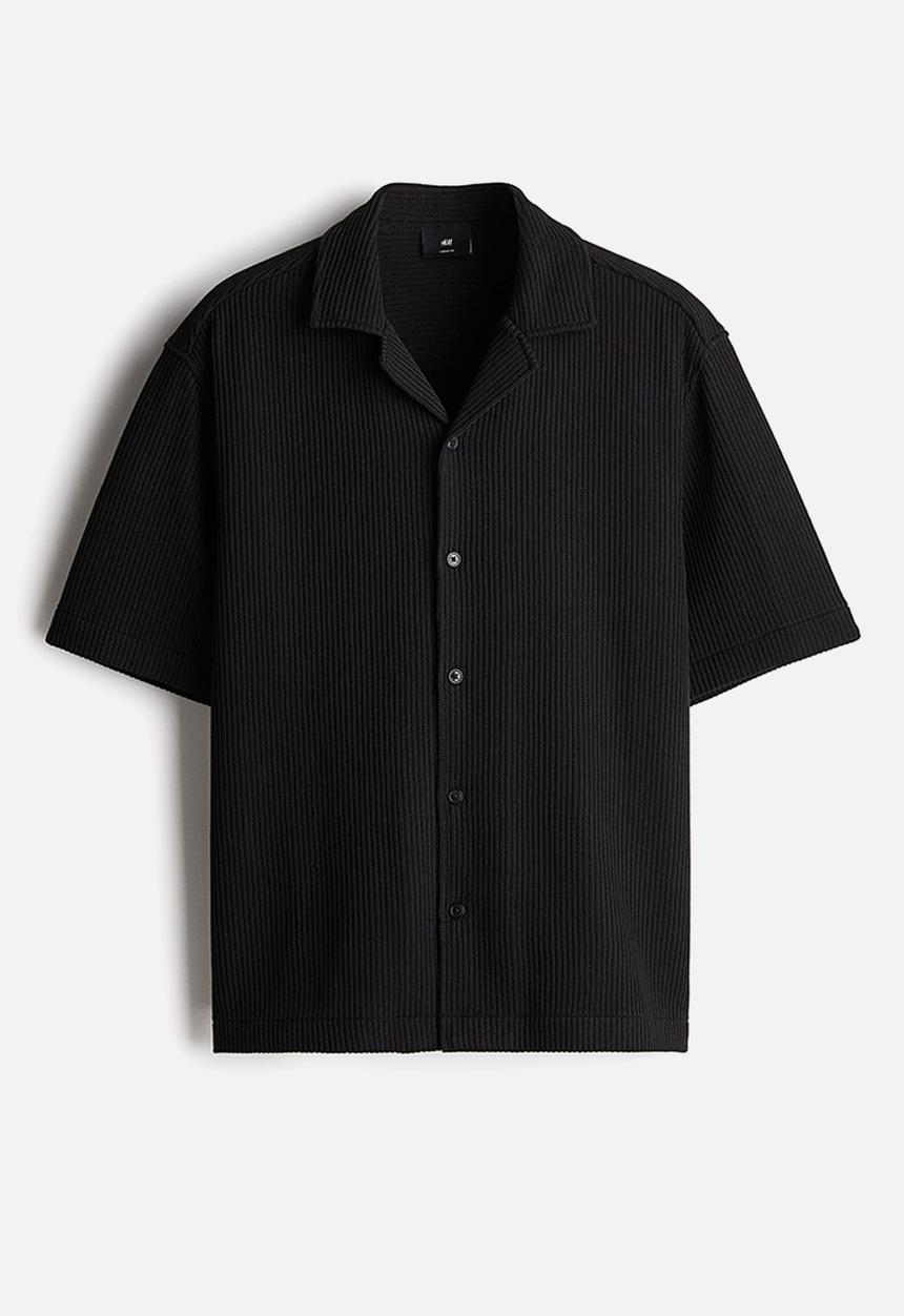 H&M - Loose fit ribbed resort shirt - black