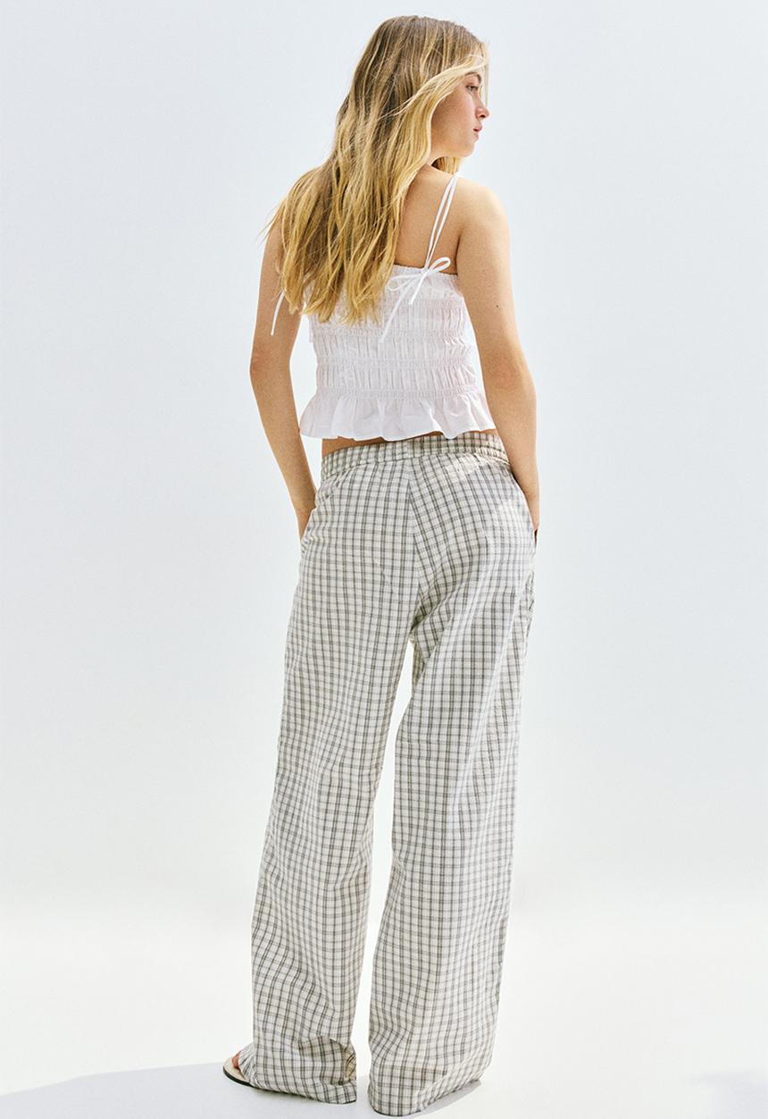 H&M - Seersucker drawstring trousers -  grey/checked 
