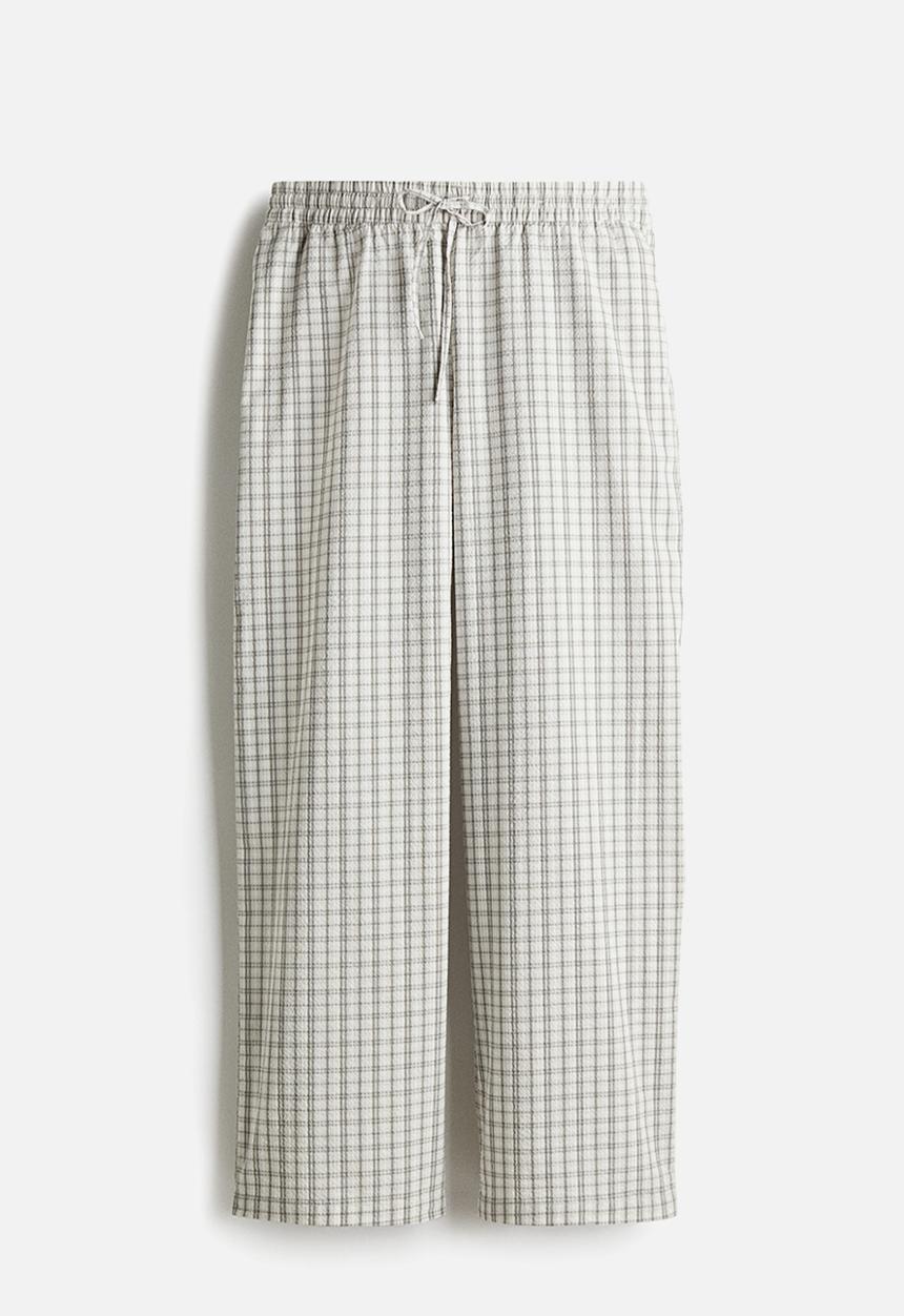 H&M - Seersucker drawstring trousers -  grey/checked 