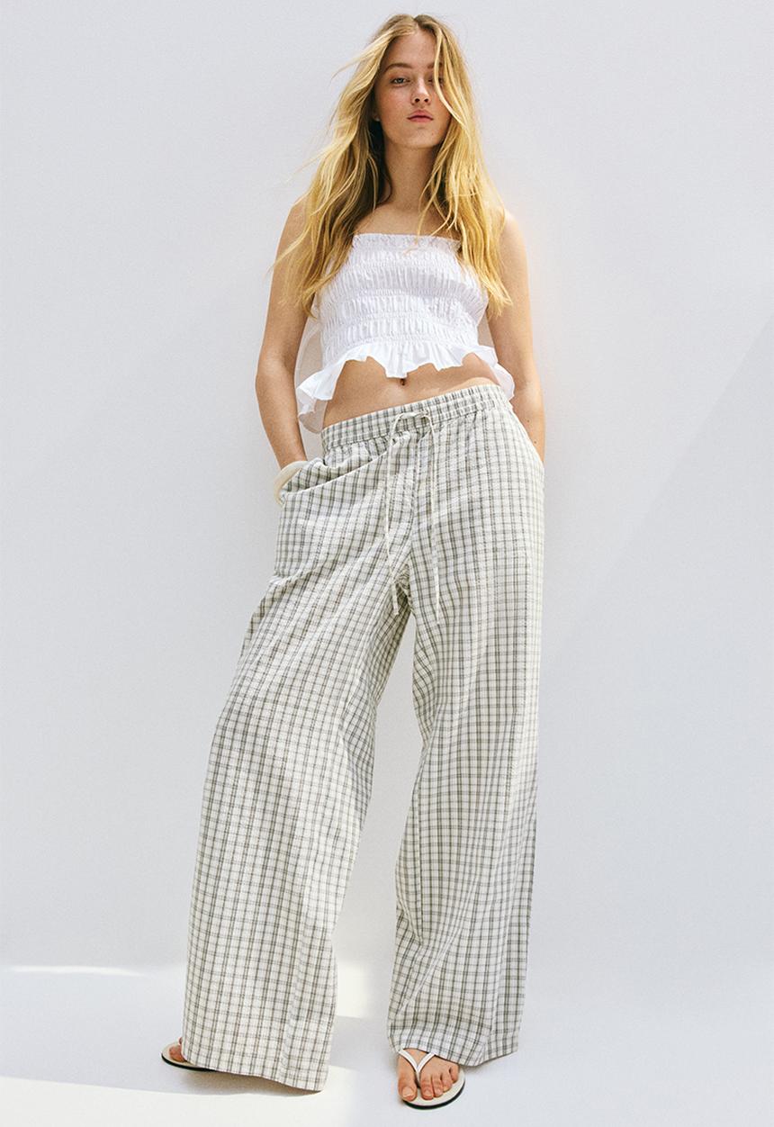 H&M - Seersucker drawstring trousers -  grey/checked 