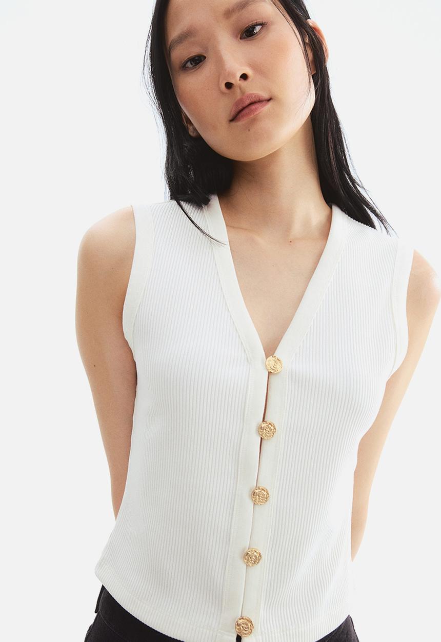 H&M - Rib-knit waistcoat - white