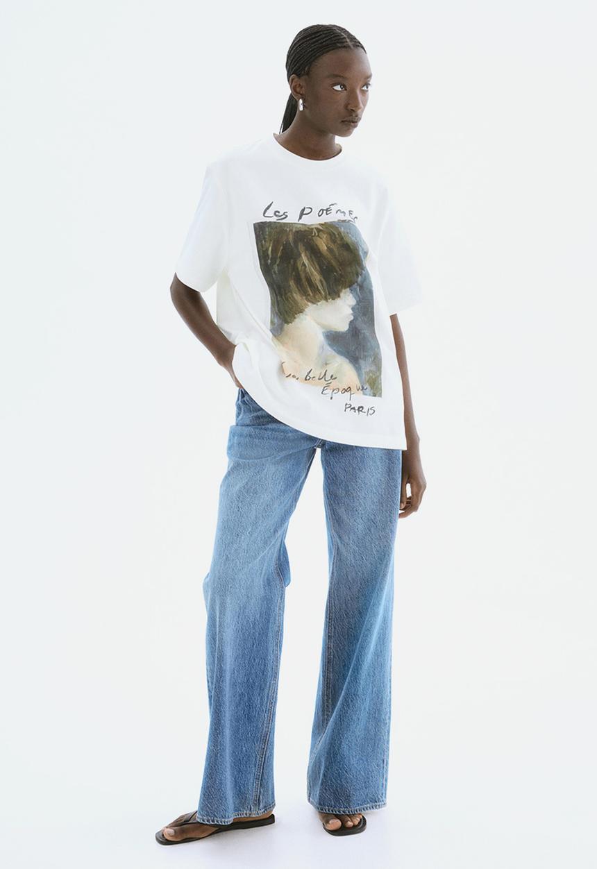 H&M - Oversized printed T-shirt -white/les poémes