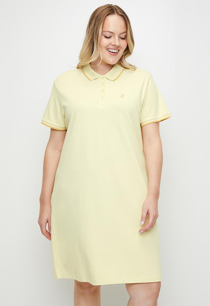 POLO - Plus wmn leah ss golfer dress - soft yellow