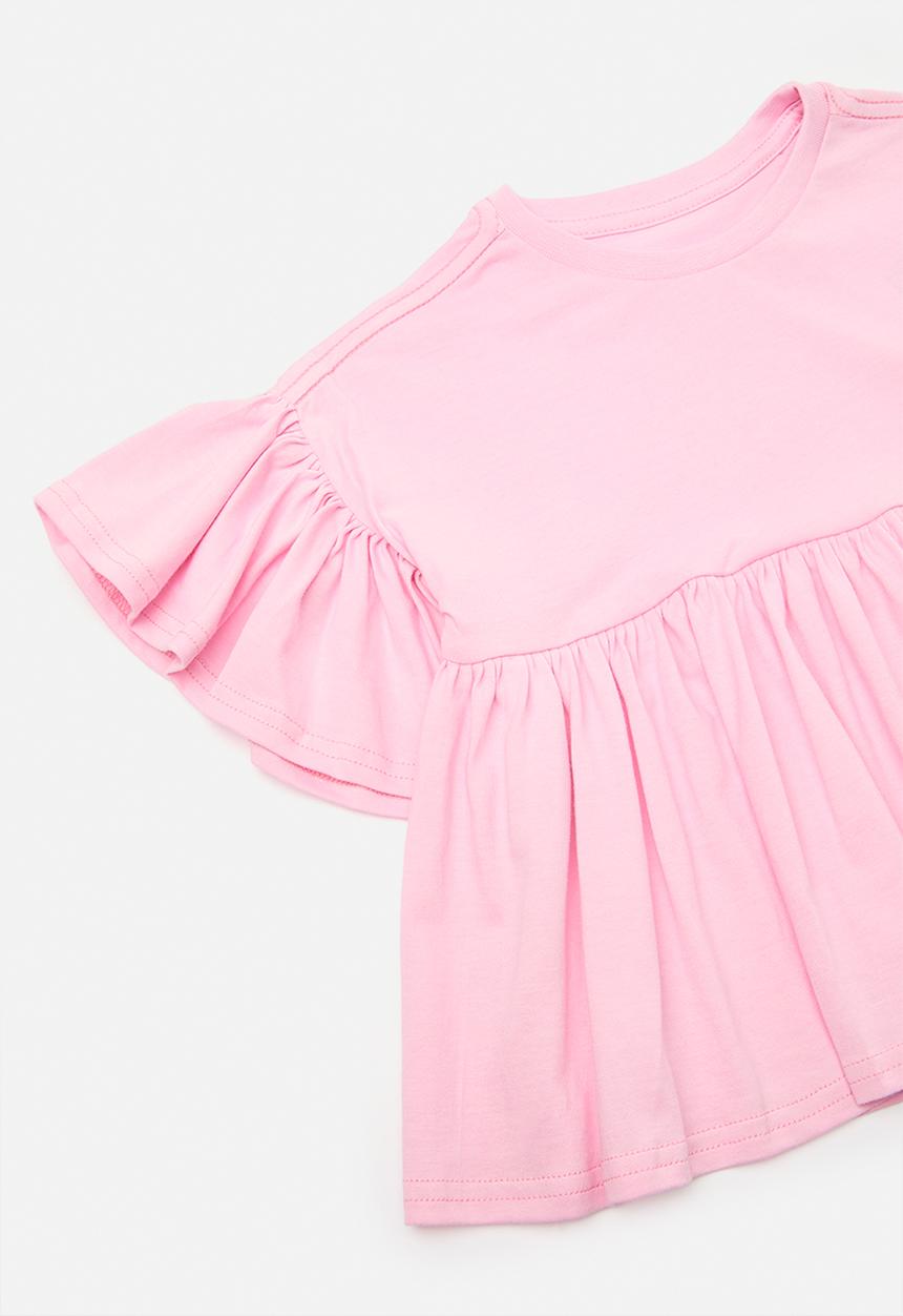 Pop Candy - Frill peplum tee with leggings - pink/grey