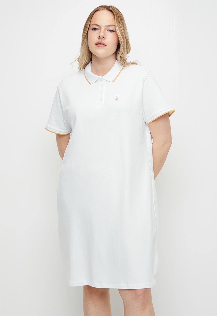 POLO - Plus wmn leah ss golfer dress - white