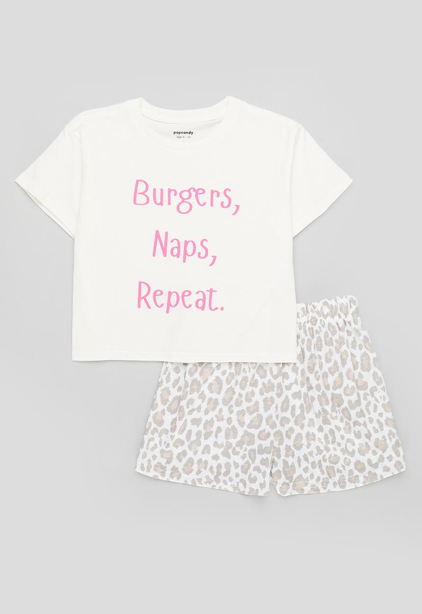 Pop Candy - Slogan pj tee with shorts - white/pink/leopard print