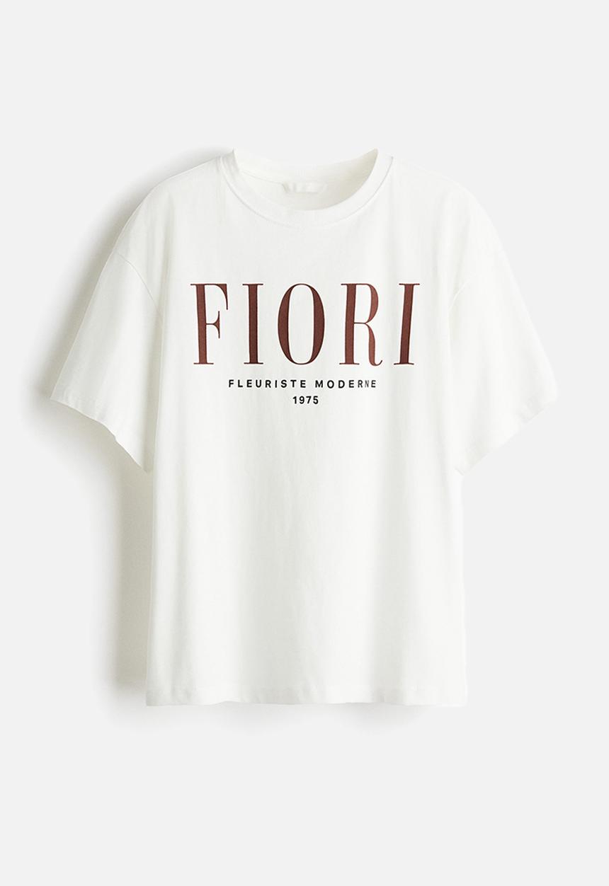 H&M - Oversized T-shirt - white/fiori 