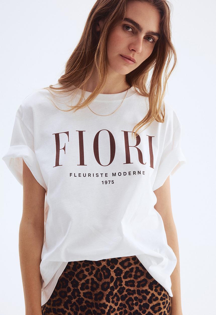 H&M - Oversized T-shirt - white/fiori 