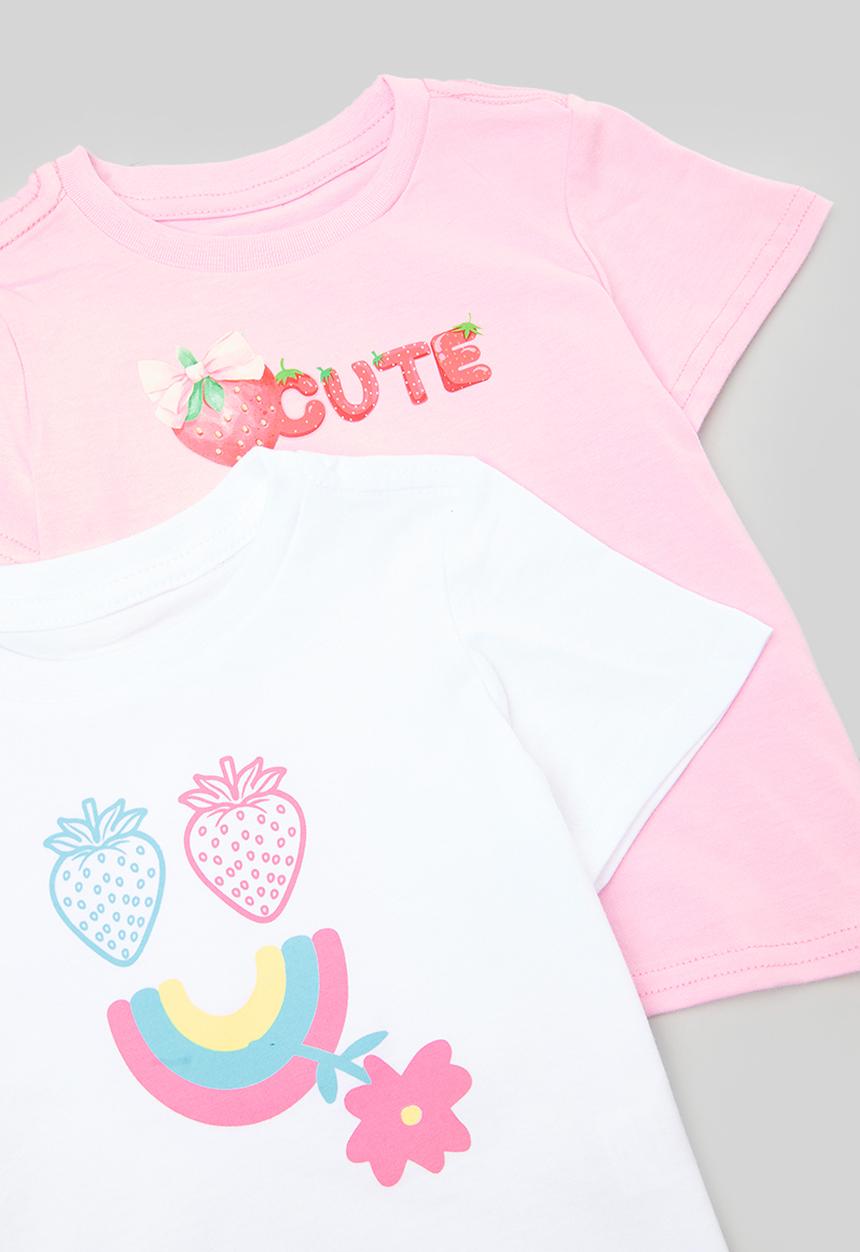 Pop Candy - 2 packs slogan & placement print tee - pink/white/cute
