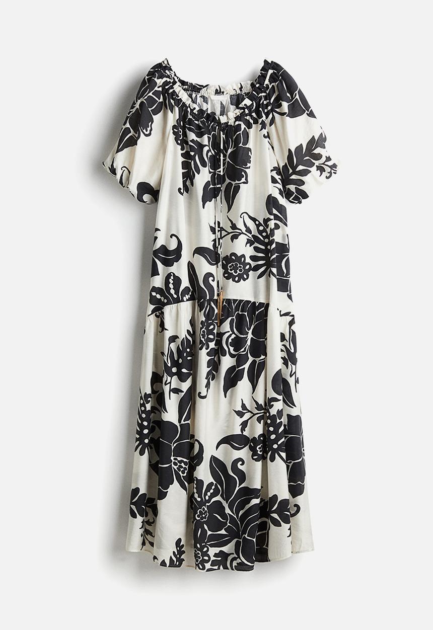 H&M - Drawstring-detail dress - white/black floral 