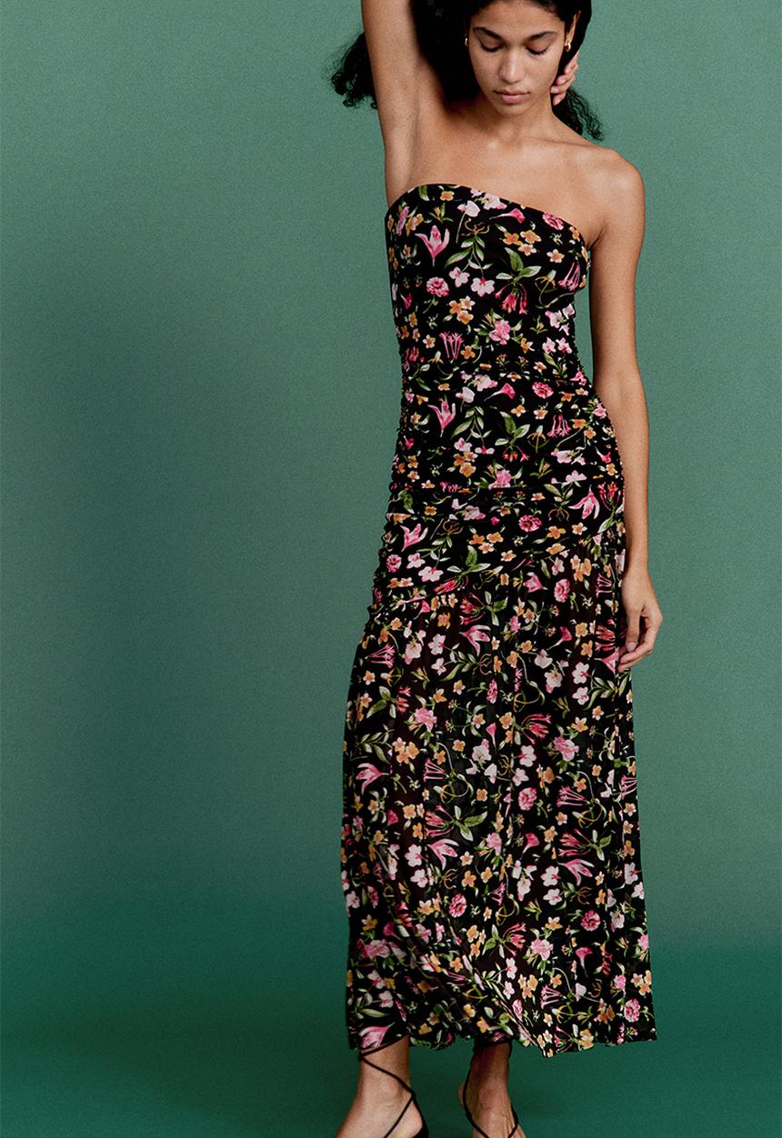 H&M - Draped bandeau dress - black/floral