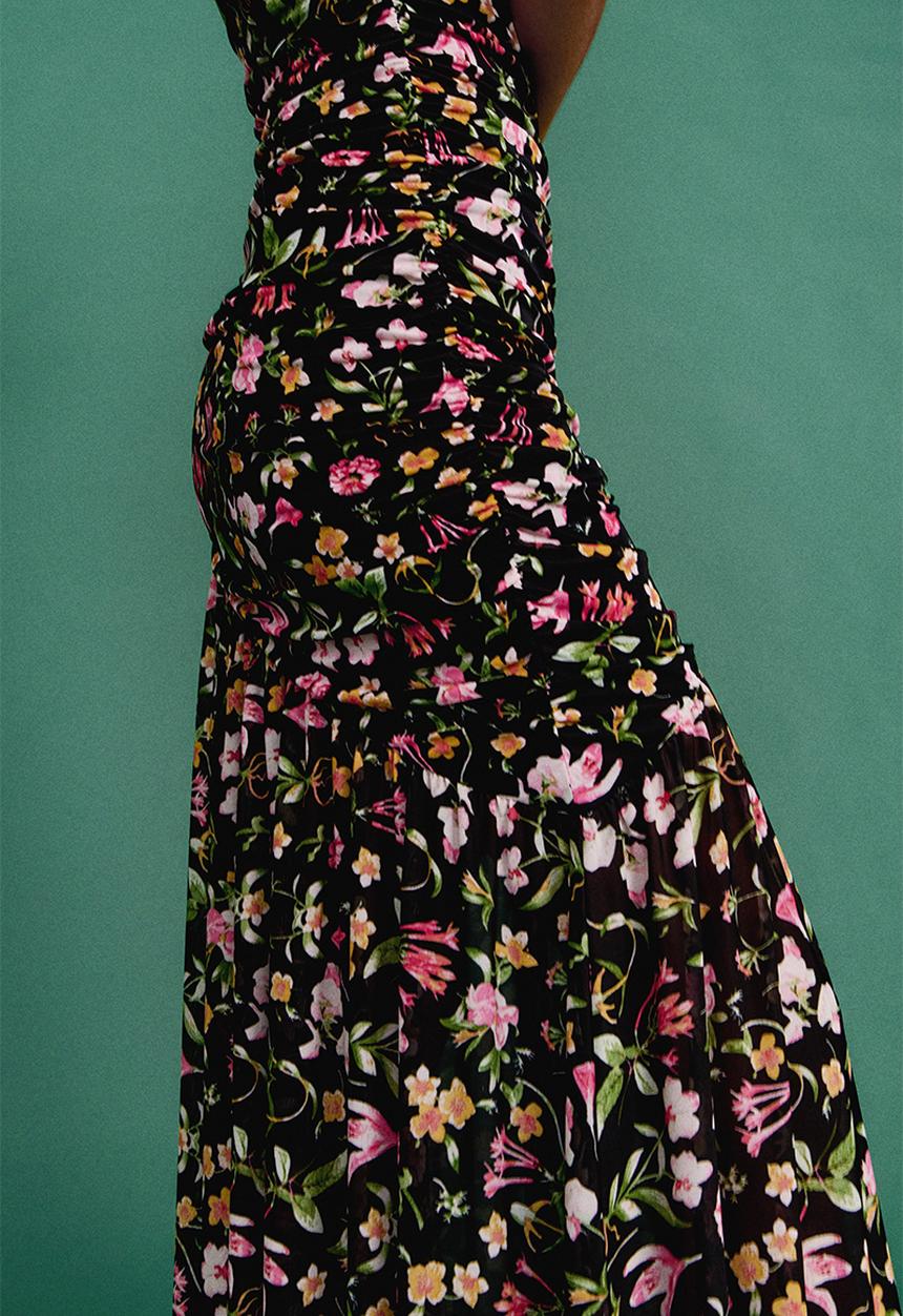 H&M - Draped bandeau dress - black/floral