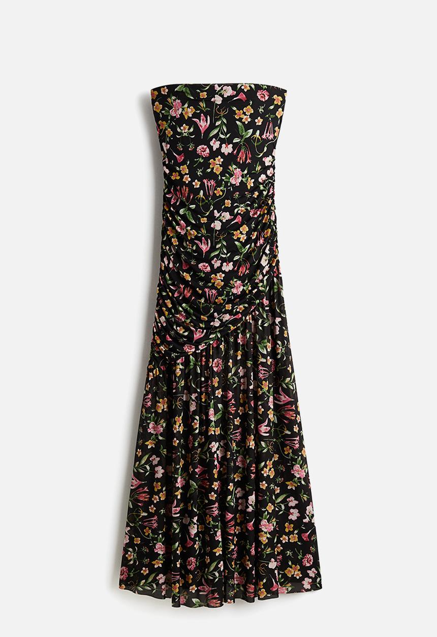 H&M - Draped bandeau dress - black/floral