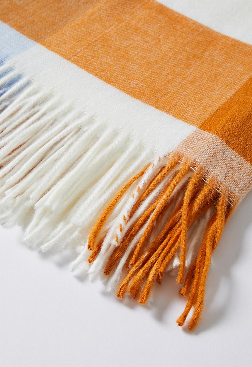 Sixth Floor - Check Weave Throw - Orange & Sky