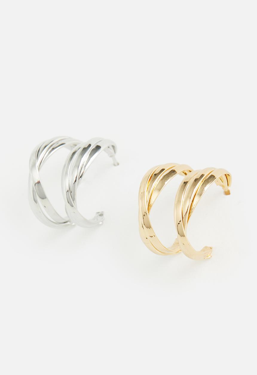 Tessa Design - Bronwyn triple hoop studded earrings - multi