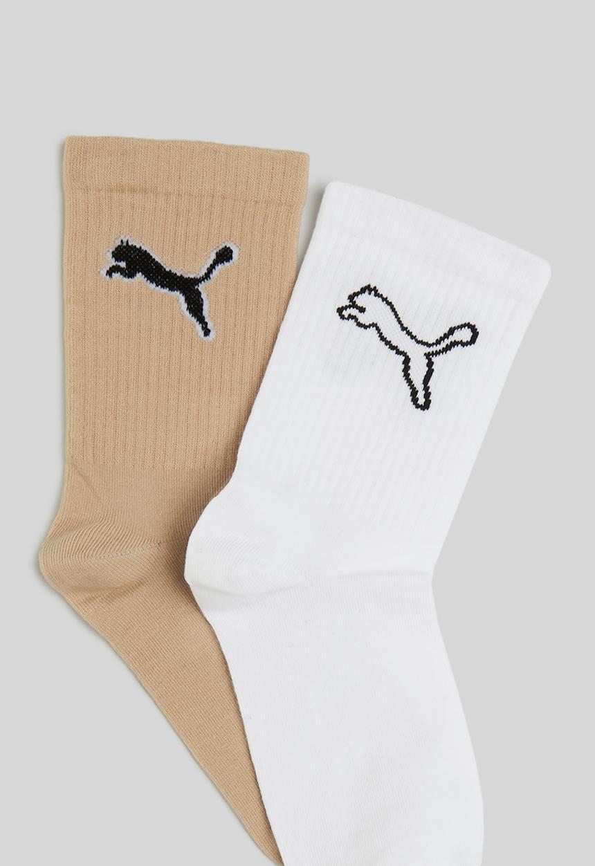 PUMA - Ladies 2 pack cat logo low crew sock puma - brown